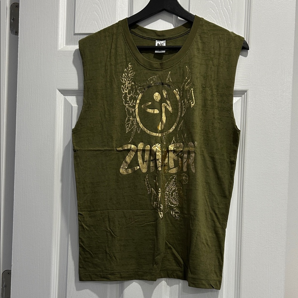 ZUMBA SALE! Olive Green Tank Top with Gold Logo